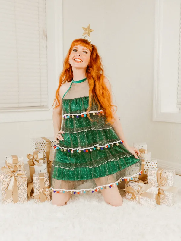 Green 1960s Pom-Pom Christmas Tree Dress sold by Retro Stage