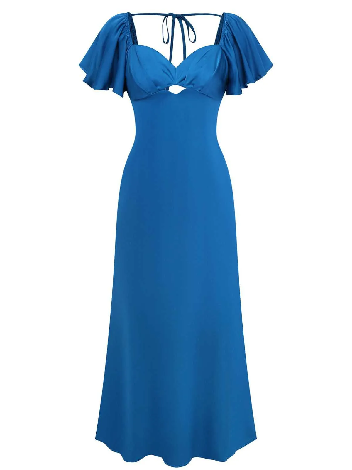 1930s Heart Neck Ruffled Sleeve Satin Dress sold by Retro Stage product image thumbnail 2
