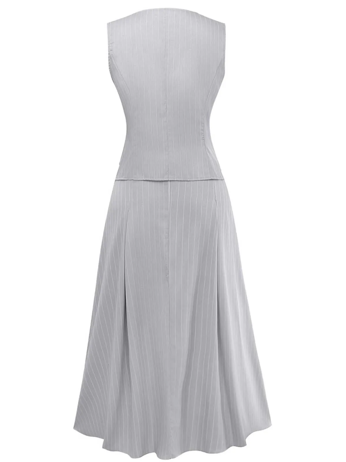 2PCS 1940s Stripe Sleeveless Vest & Midi Skirt sold by Retro Stage product image thumbnail 3