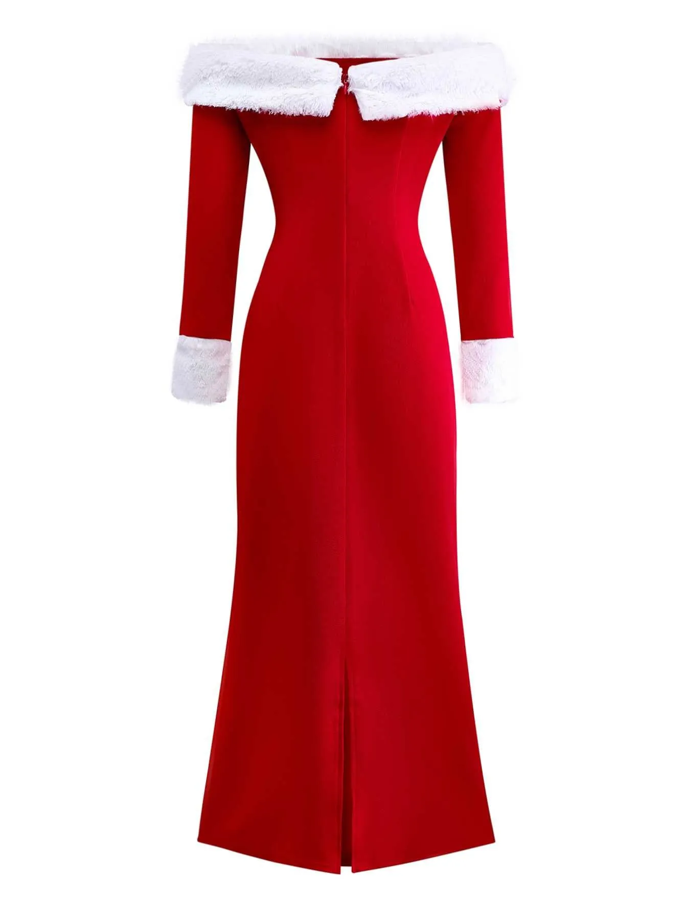 1930s Off-Shoulder Faux Fur Trim Christmas Dress sold by Retro Stage product image thumbnail 3