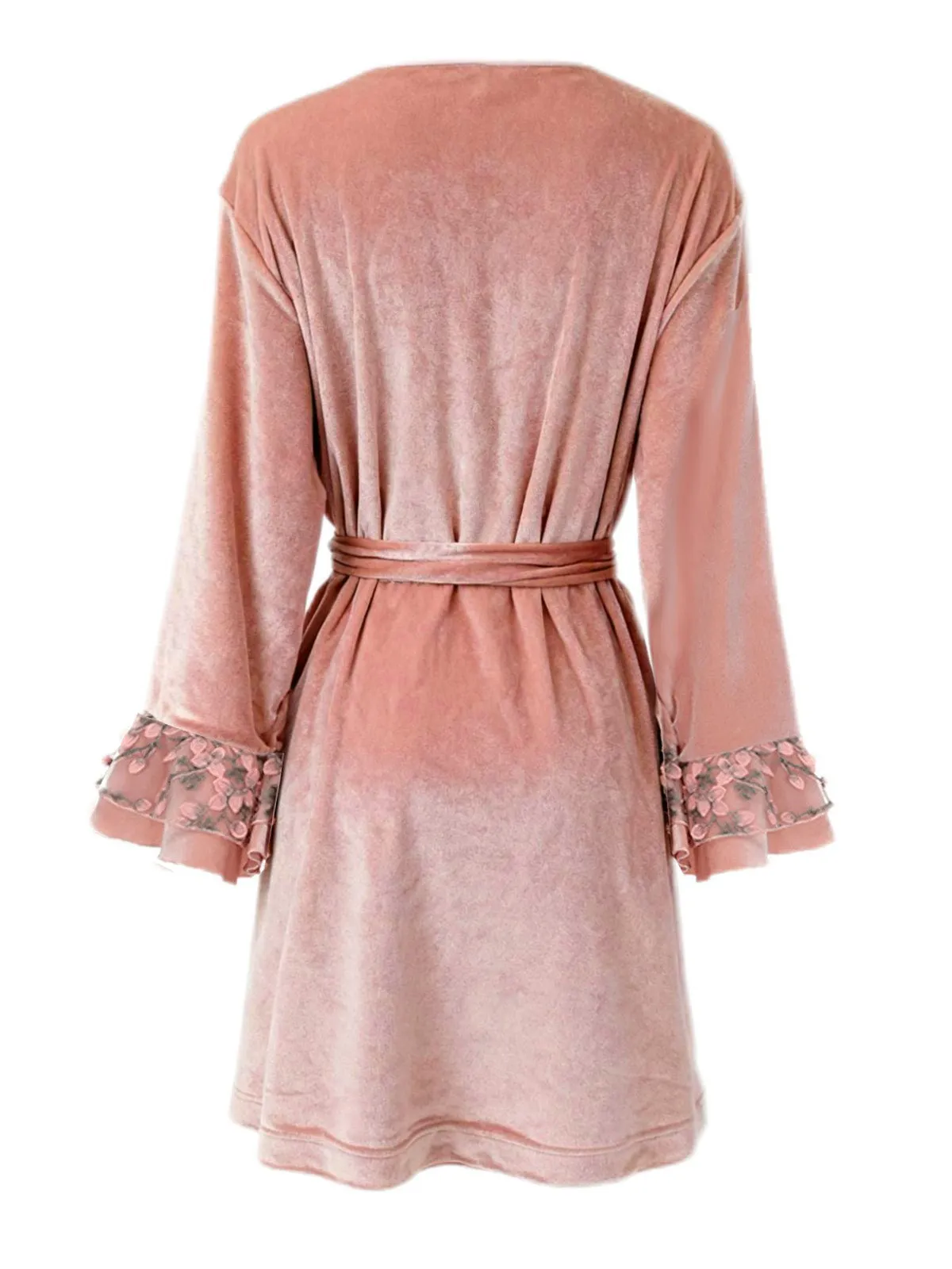 Pink 1980s Floral Cuff Velvet Belted Robe sold by Retro Stage product image thumbnail 2