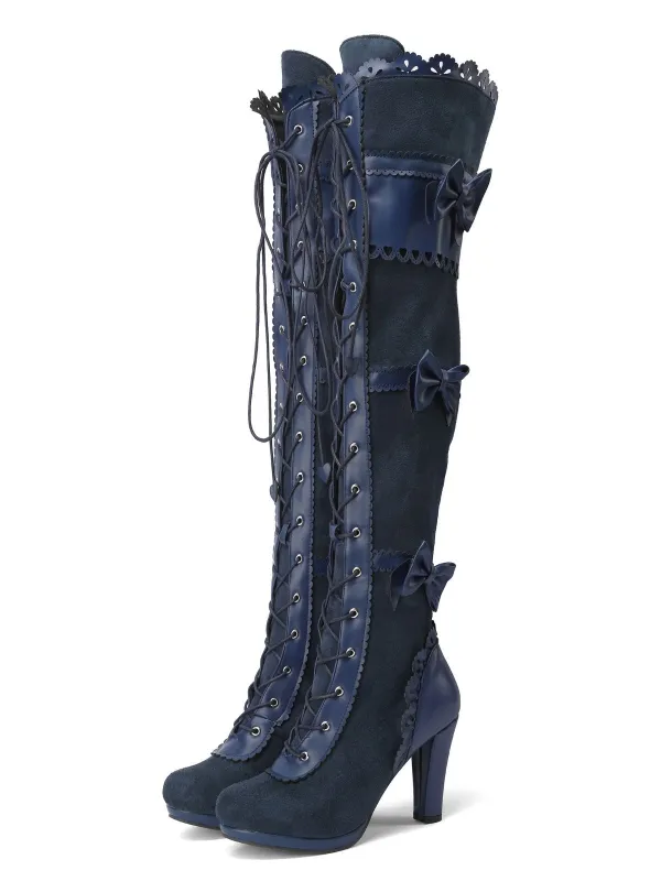 Vintage Bow Lace-Up High Heel Long Boots sold by Retro Stage