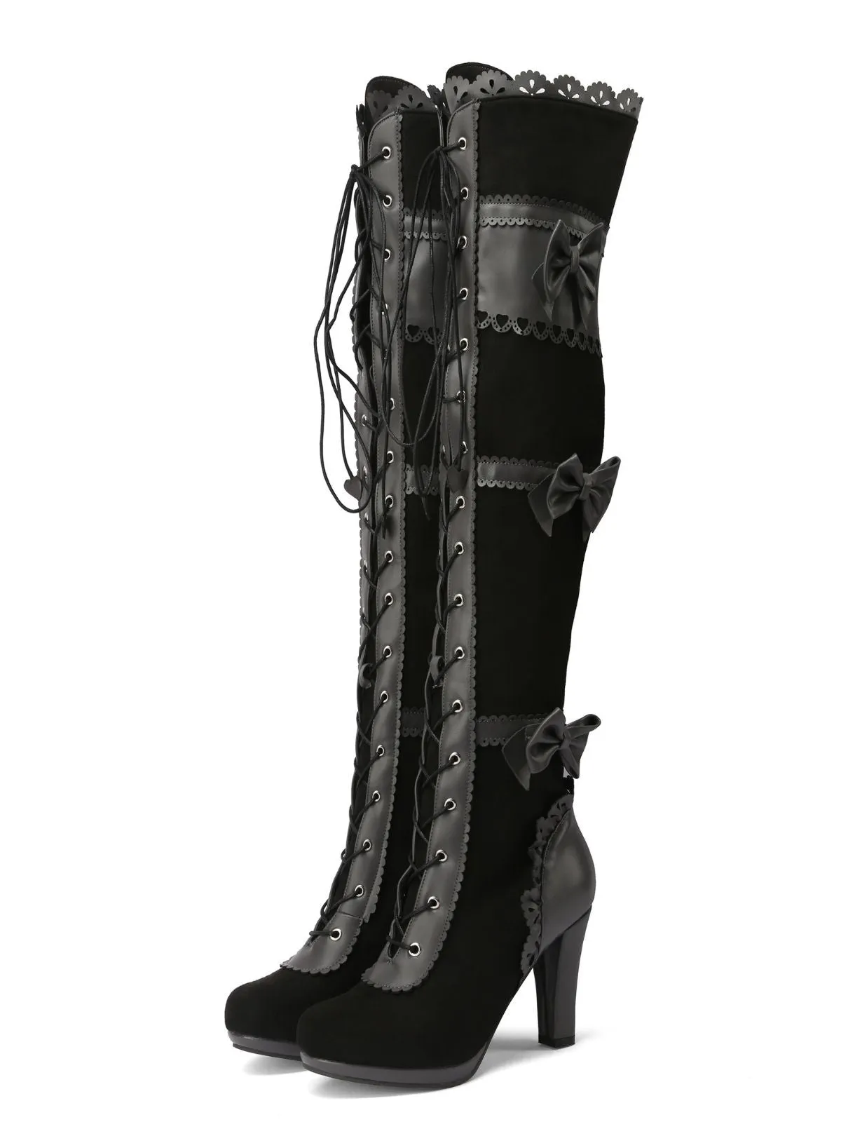 Vintage Bow Lace-Up High Heel Long Boots sold by Retro Stage product image thumbnail 4