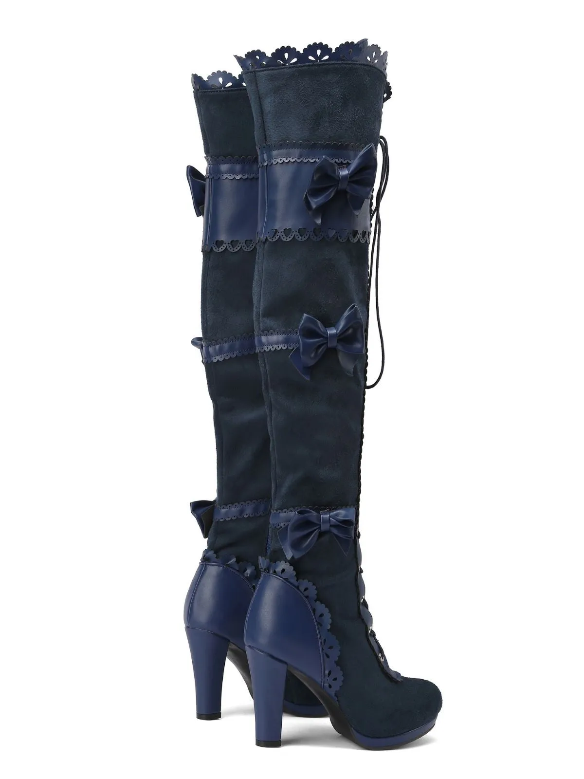 Vintage Bow Lace-Up High Heel Long Boots sold by Retro Stage product image thumbnail 3