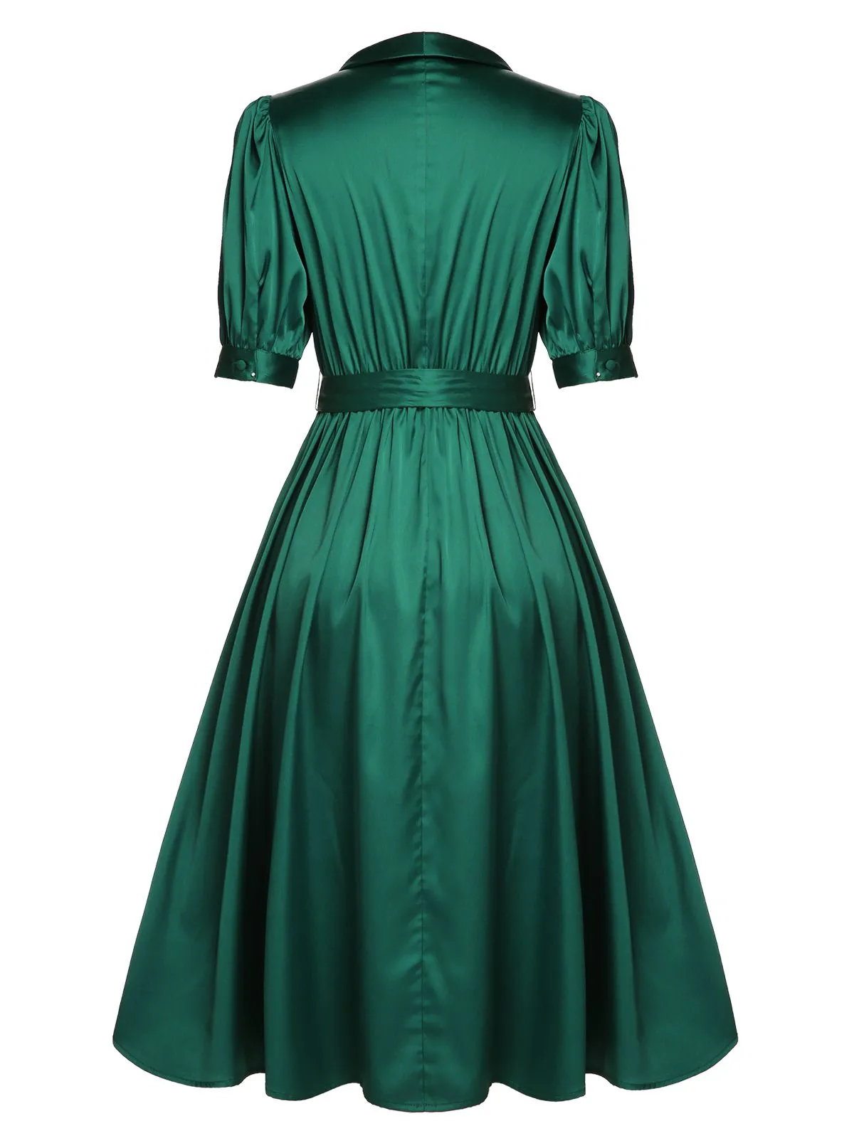 Dark Green 1940s Solid Belt V-Neck Dress sold by Retro Stage product image thumbnail 4