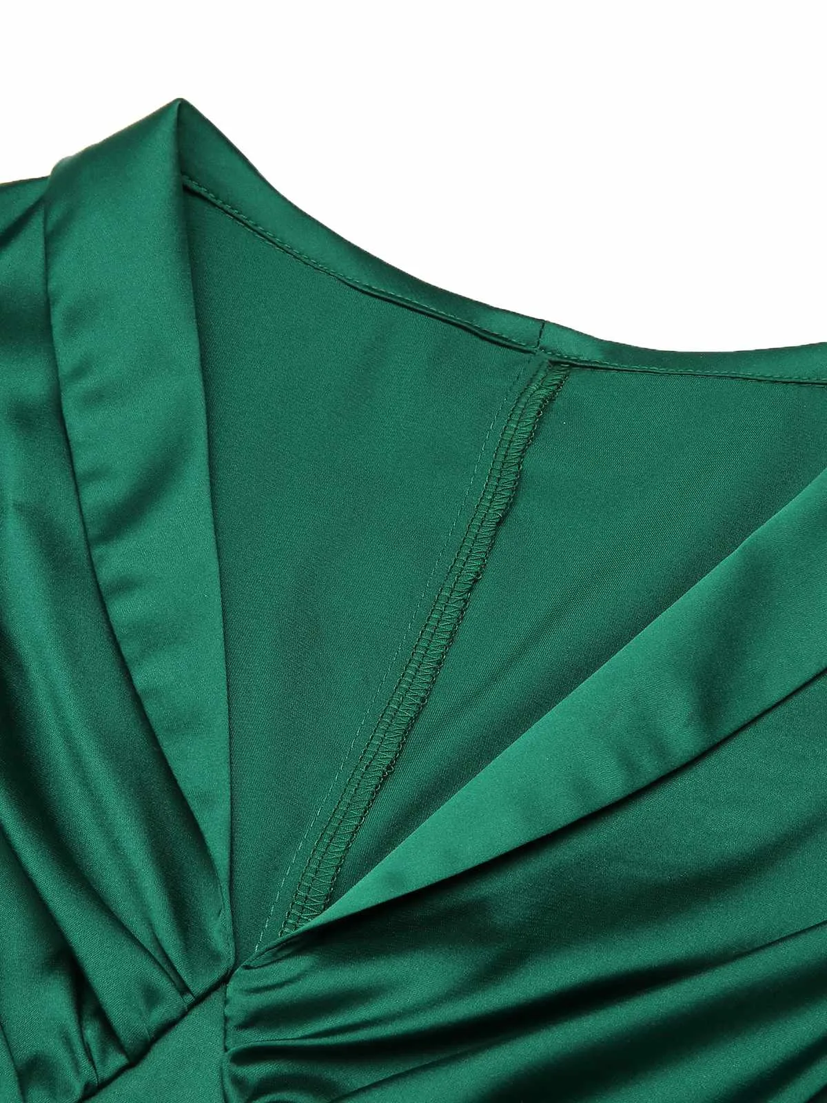 Dark Green 1940s Solid Belt V-Neck Dress sold by Retro Stage product image thumbnail 5