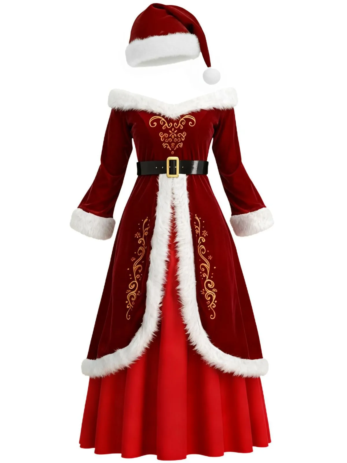 Red 1930s Christmas Velvet Faux Fur Trim Dress sold by Retro Stage product image thumbnail 2