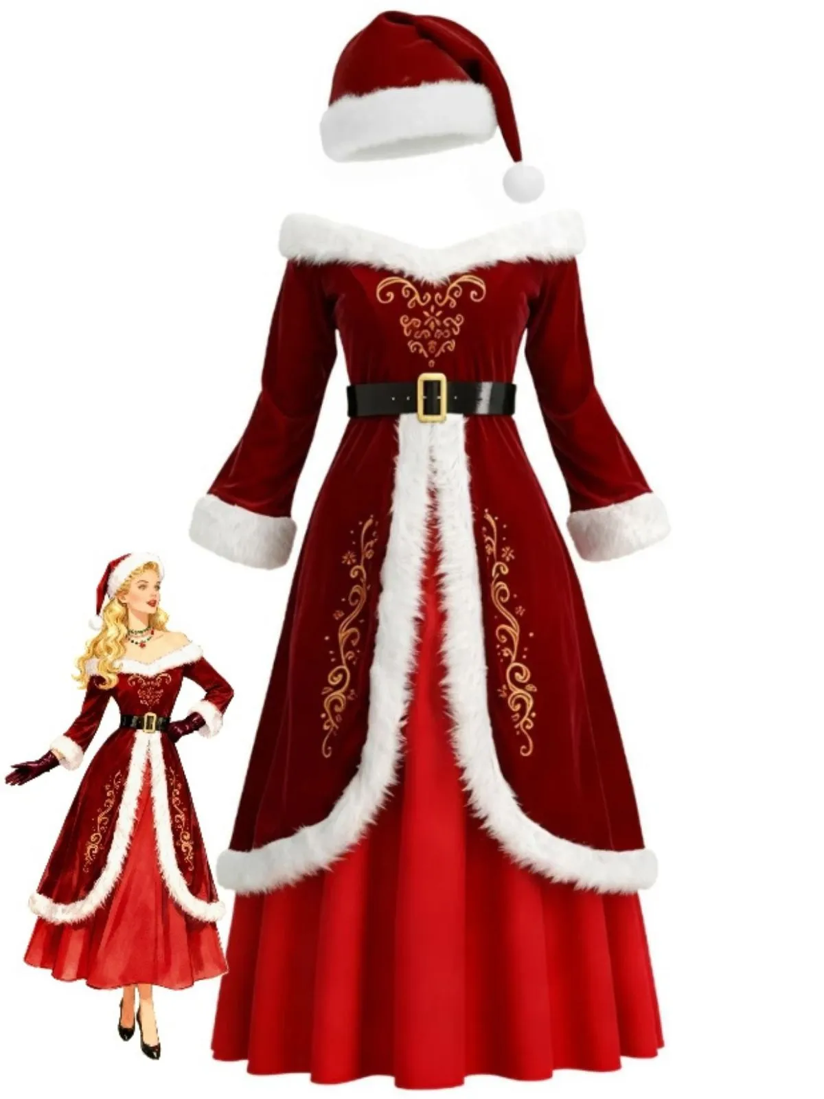 Red 1930s Christmas Velvet Faux Fur Trim Dress sold by Retro Stage