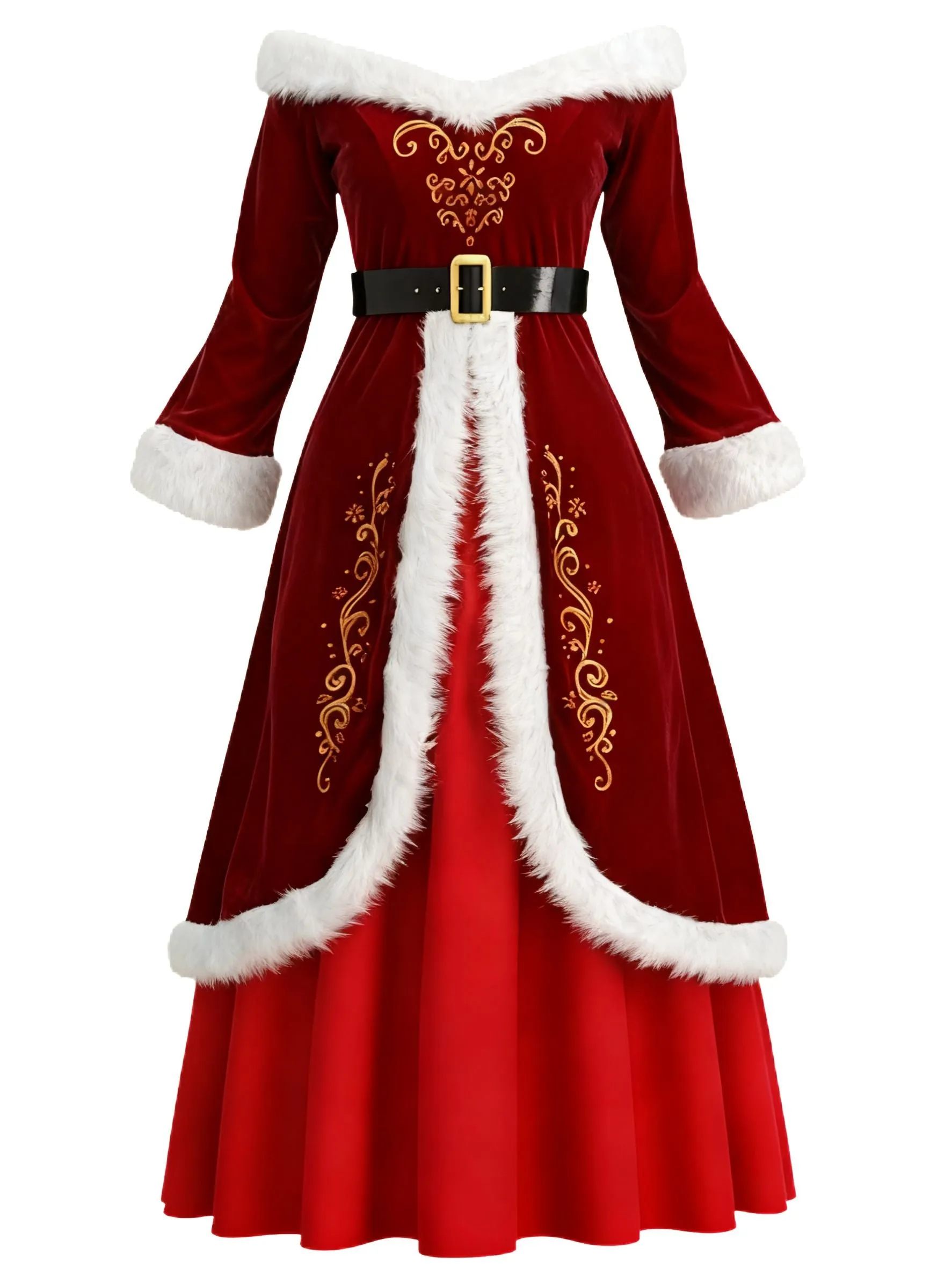 Red 1930s Christmas Velvet Faux Fur Trim Dress sold by Retro Stage product image thumbnail 3