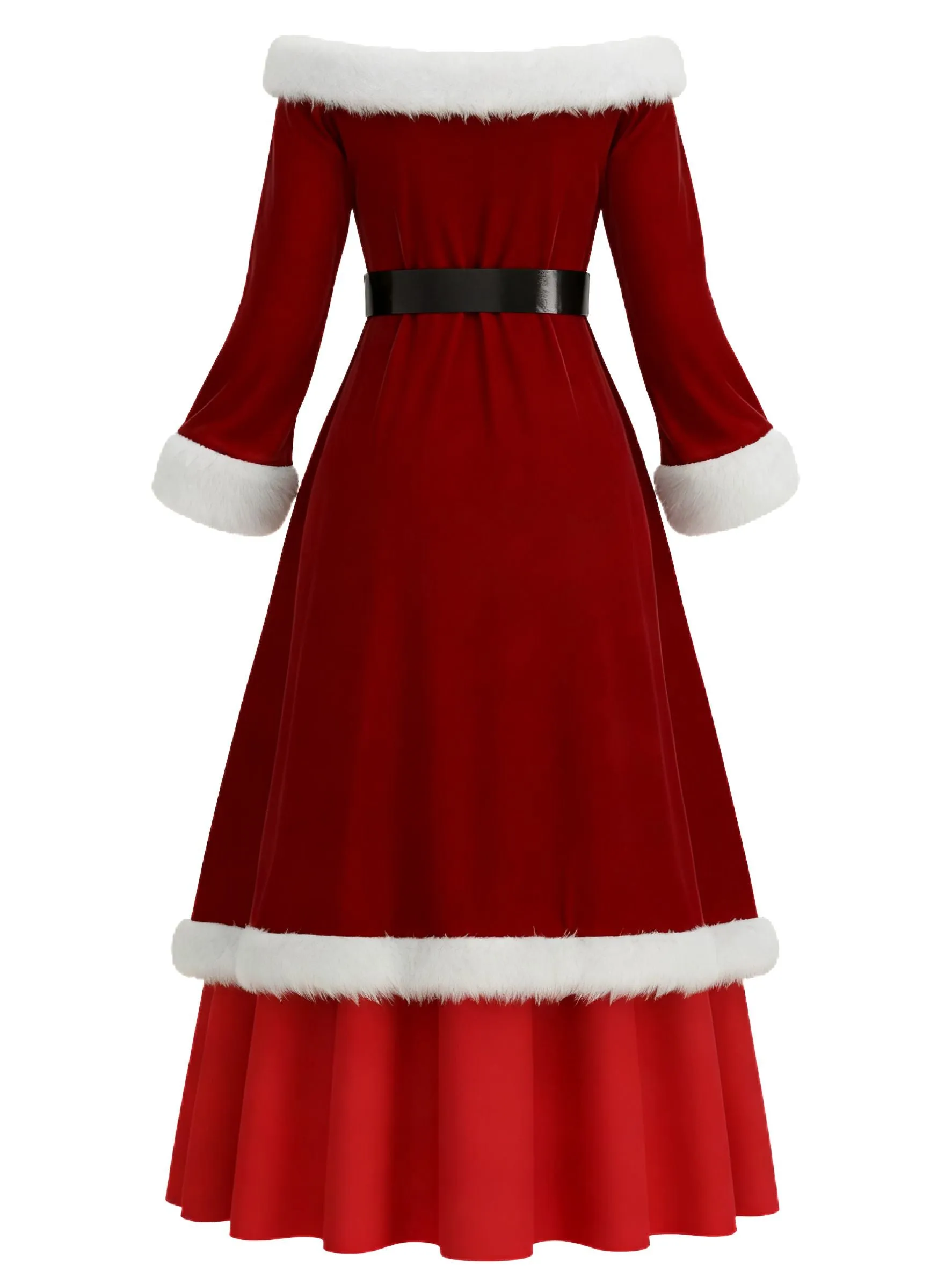 Red 1930s Christmas Velvet Faux Fur Trim Dress sold by Retro Stage product image thumbnail 4