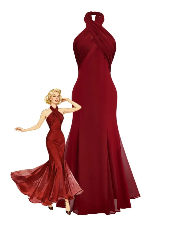 1930s Solid Chiffon Criss Cross Strapless Convertible Dress sold by Retro Stage