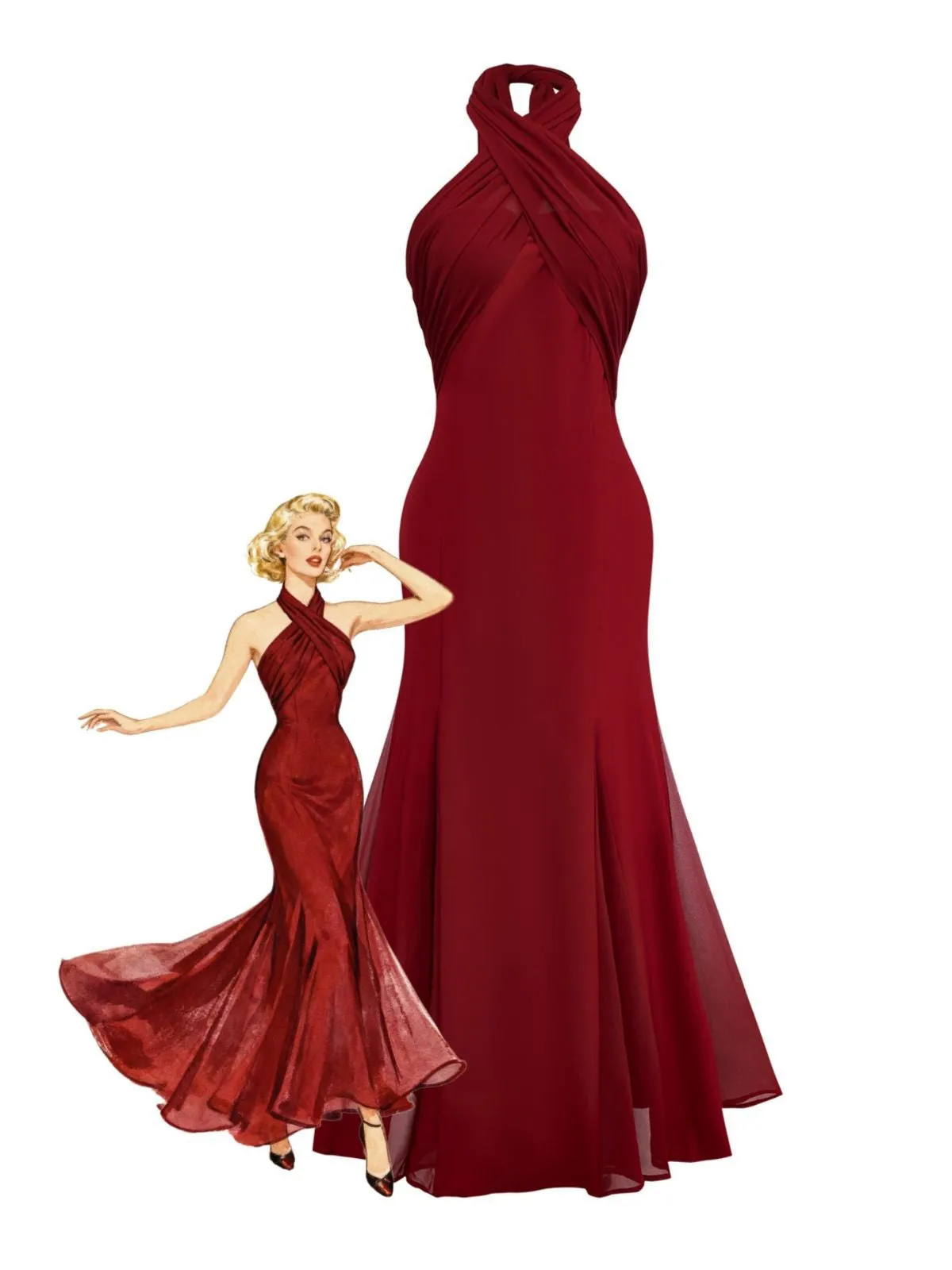 1930s Solid Chiffon Criss Cross Strapless Convertible Dress sold by Retro Stage