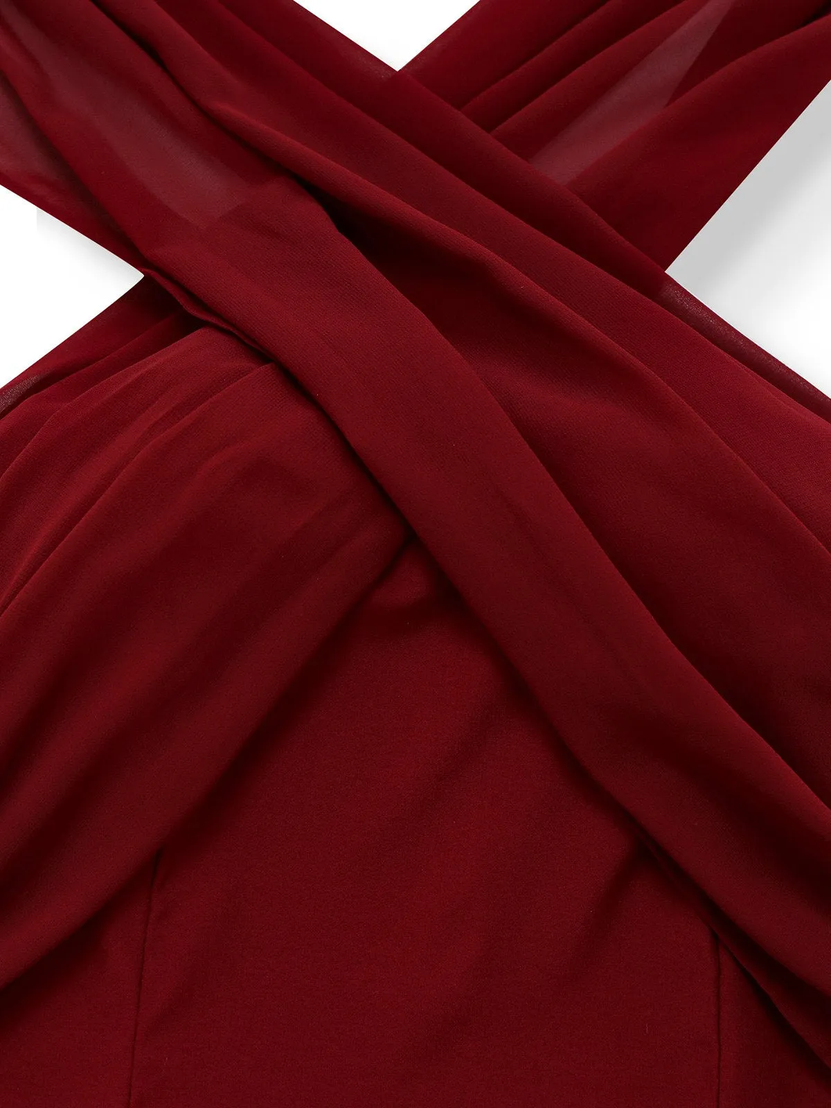 1930s Solid Chiffon Criss Cross Strapless Convertible Dress sold by Retro Stage product image thumbnail 5