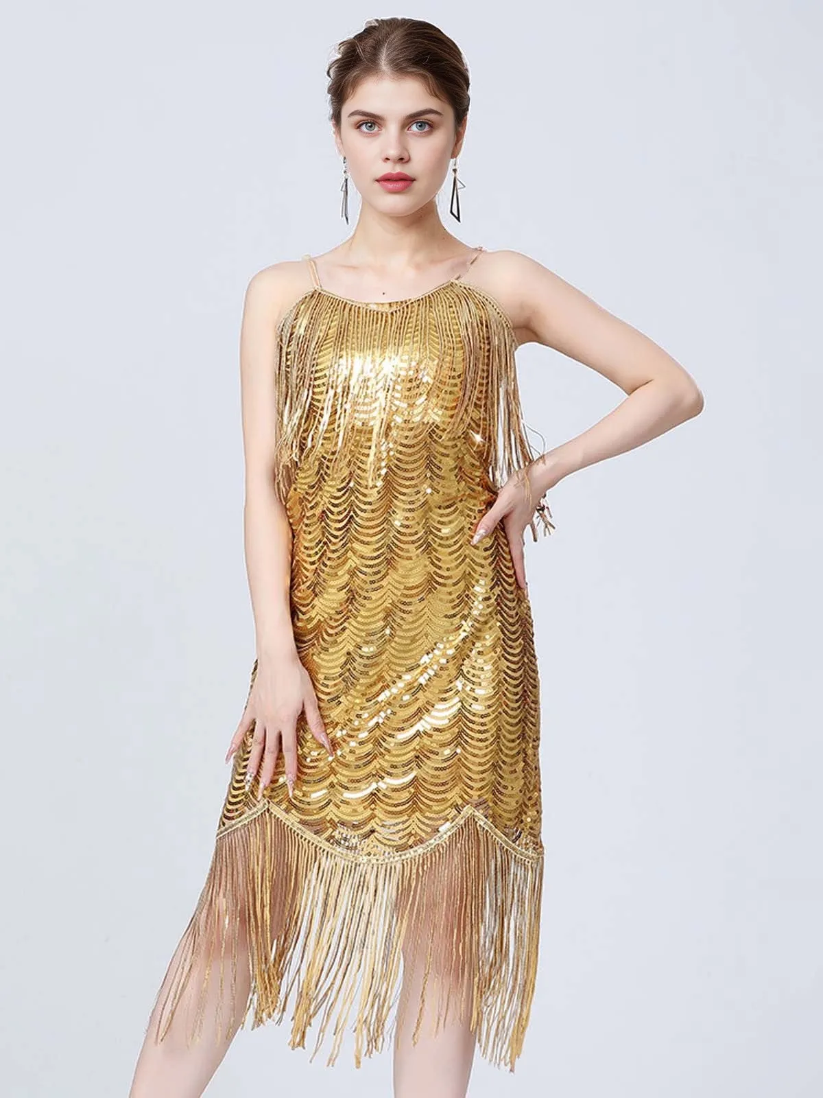 1920s V-Neck Fringe Solid Evening Tunic Dress sold by Retro Stage product image thumbnail 3