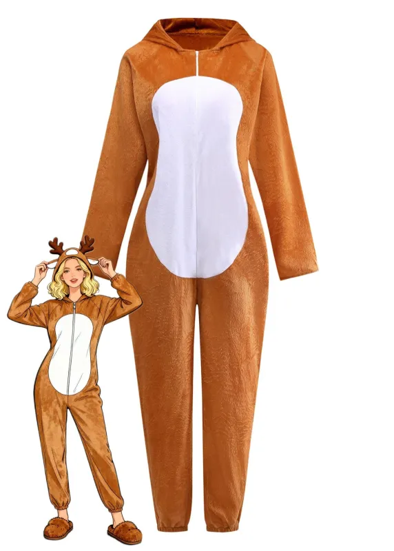 Brown 1970s Christmas Reindeer Cosplay Jumpsuit sold by Retro Stage