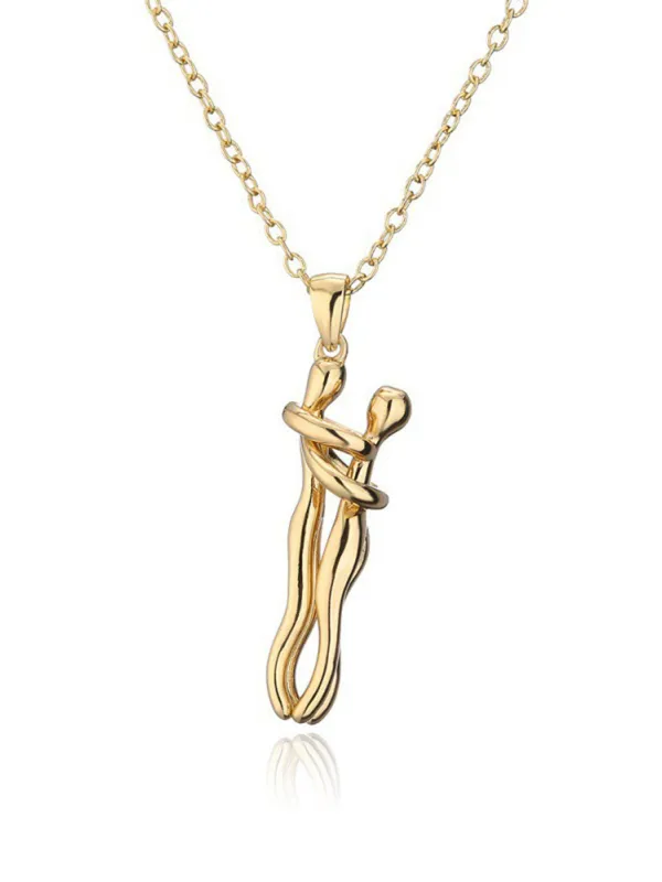 Vintage Gold Metallic Couple Hug Pendant Necklace sold by Retro Stage