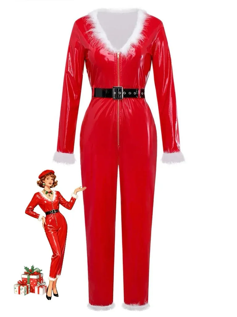 1970s Christmas Santa Claus Costume Latex Jumpsuit sold by Retro Stage