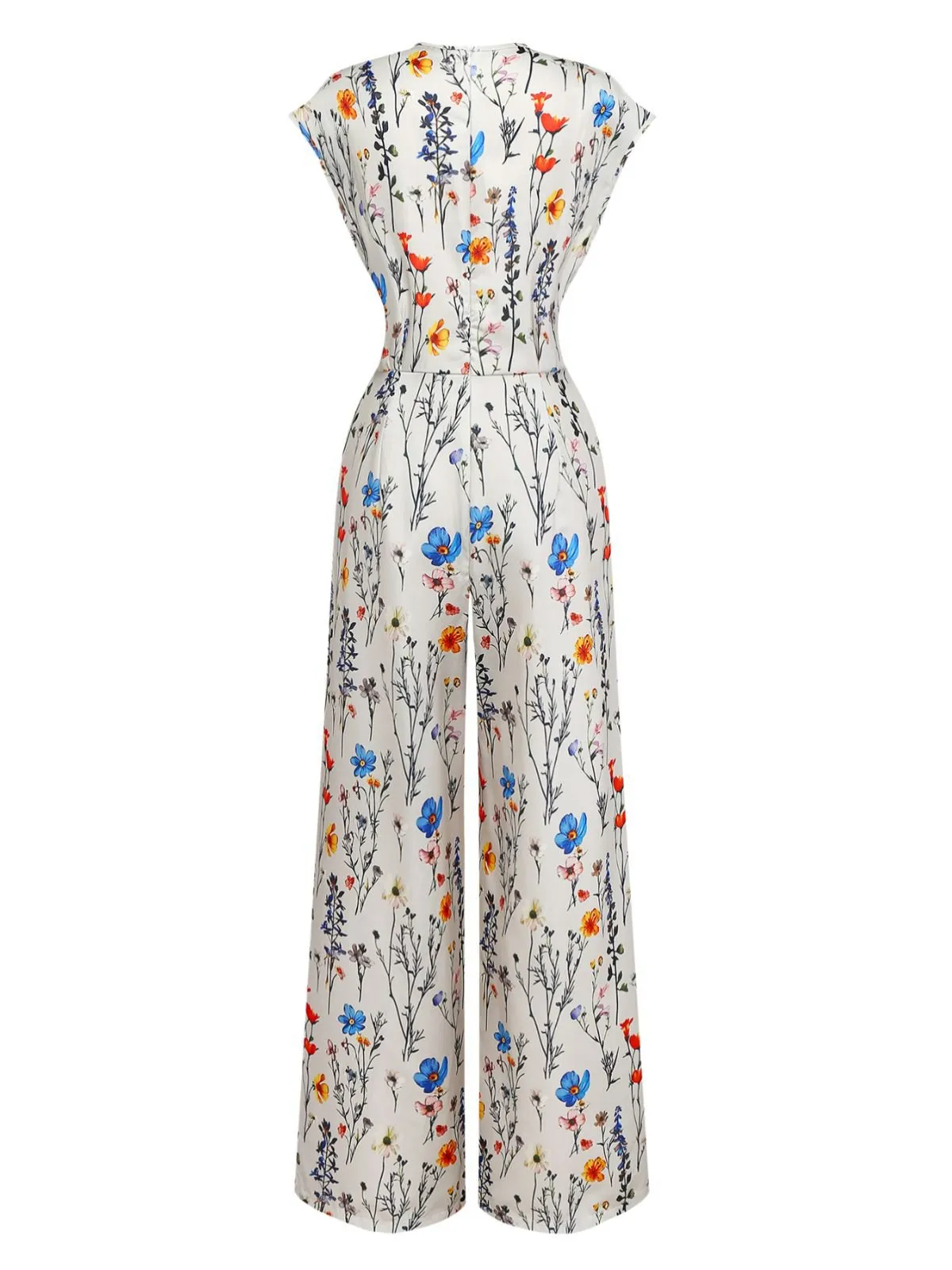 Beige 1950s Floral V-Neck Cap Sleeve Jumpsuit sold by Retro Stage product image thumbnail 2