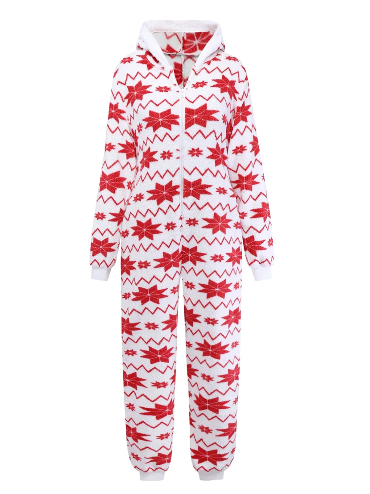 Red 1980s Christmas Print Flannel Hooded Pajama Jumpsuit sold by Retro Stage
