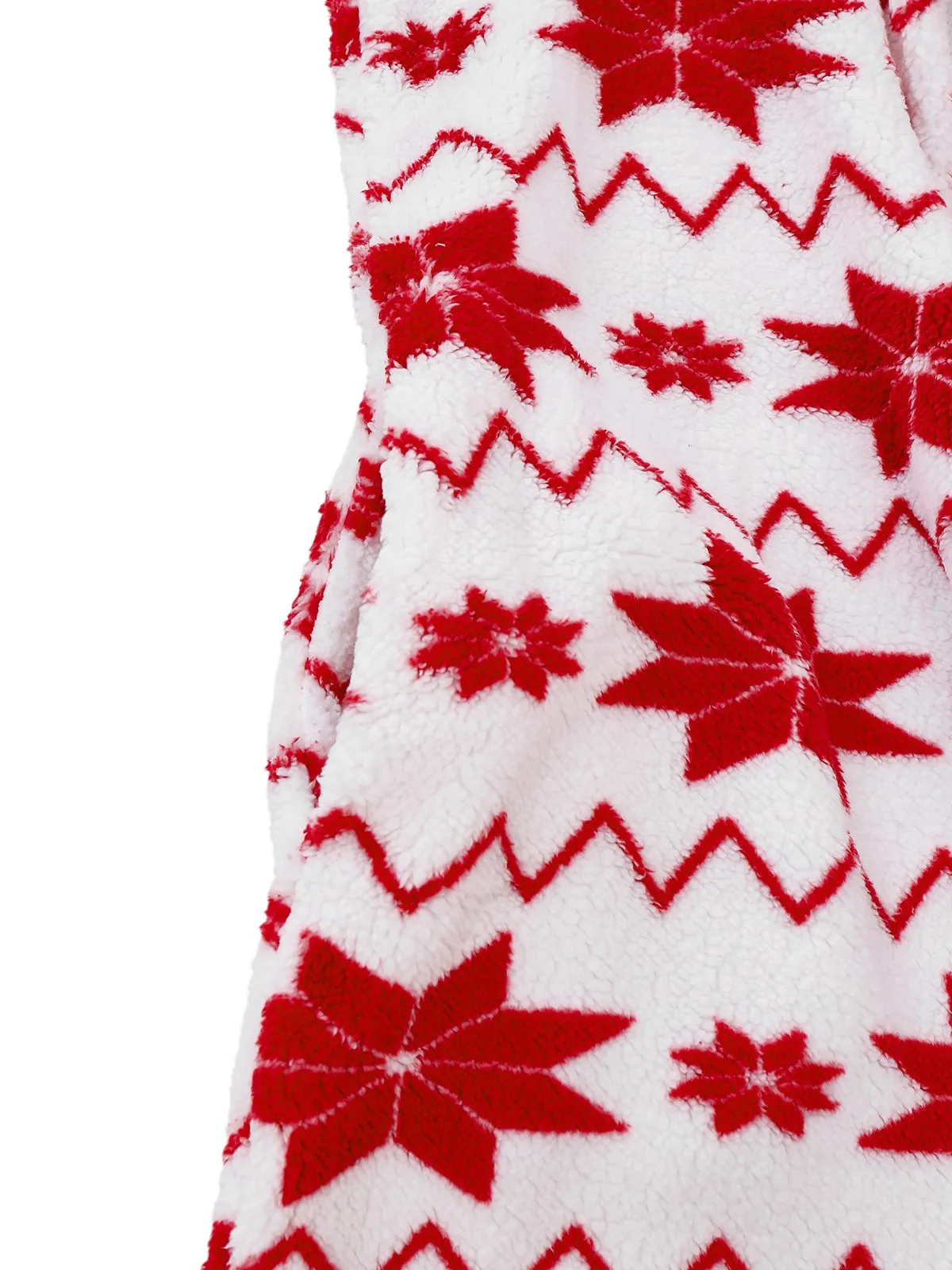 Red 1980s Christmas Print Flannel Hooded Pajama Jumpsuit sold by Retro Stage product image thumbnail 5