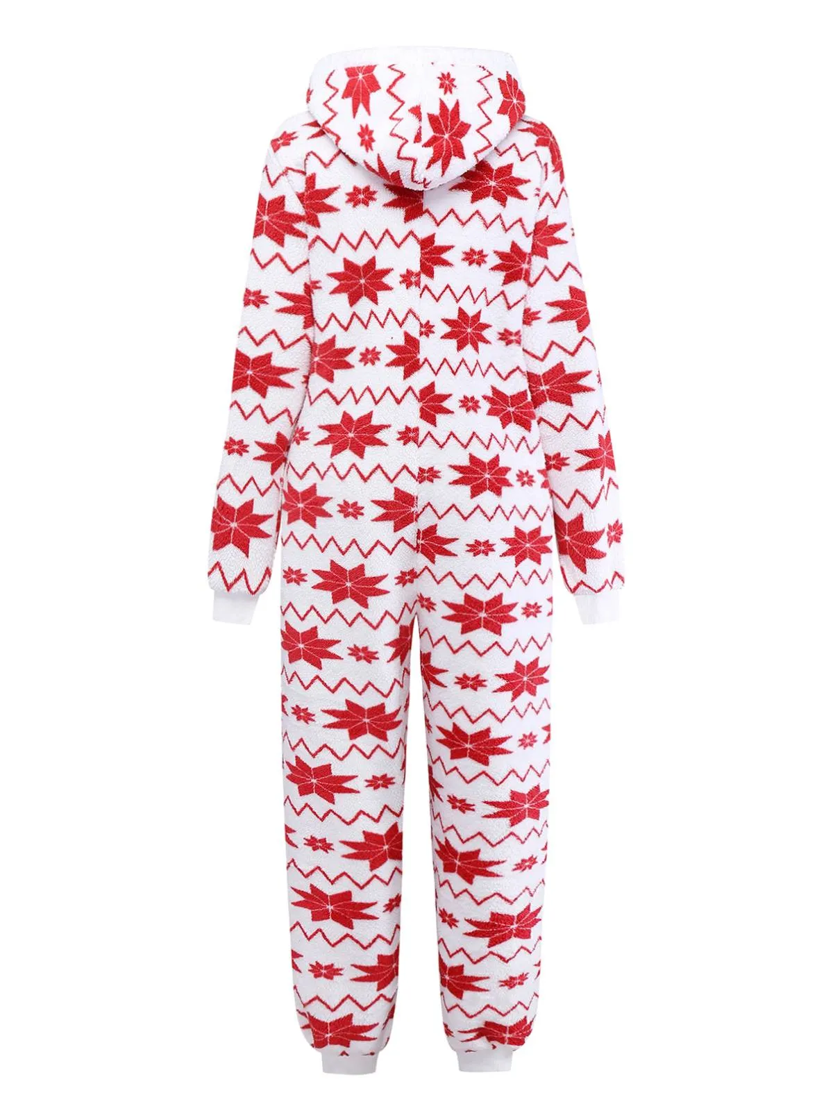 Red 1980s Christmas Print Flannel Hooded Pajama Jumpsuit sold by Retro Stage product image thumbnail 2