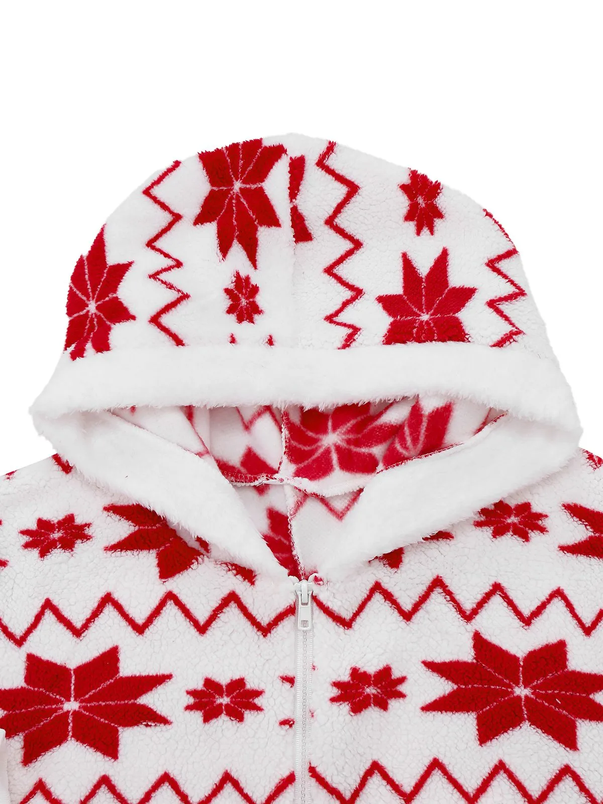 Red 1980s Christmas Print Flannel Hooded Pajama Jumpsuit sold by Retro Stage product image thumbnail 3