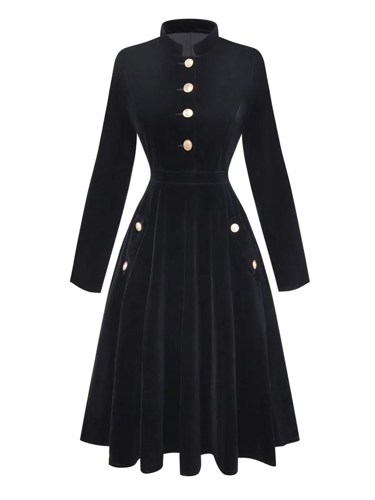 Black 1950s Velvet Stand Collar Dress sold by Retro Stage