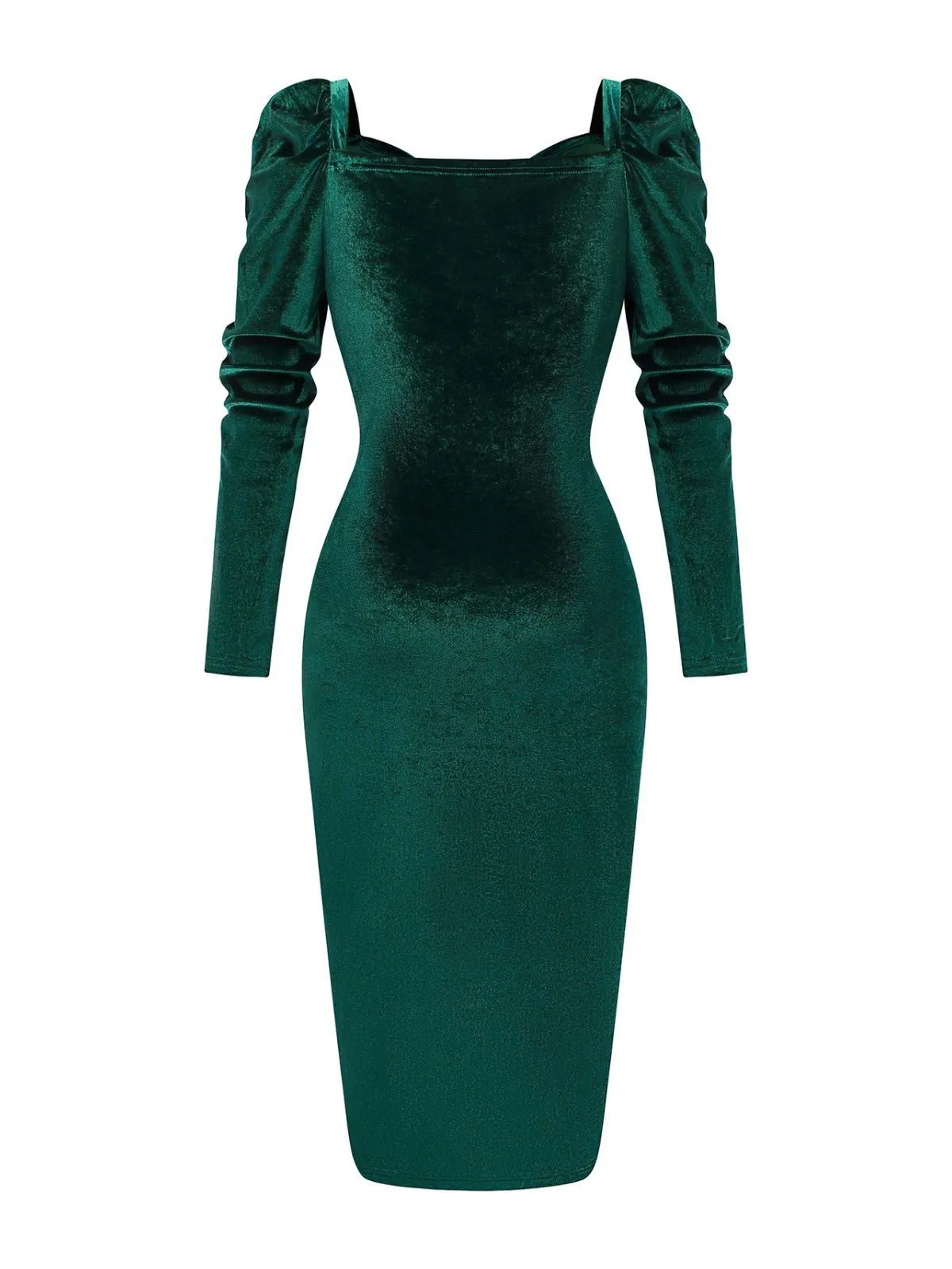 Green 1960s Velvet Ruched Long Sleeve Bodycon Dress sold by Retro Stage product image thumbnail 3