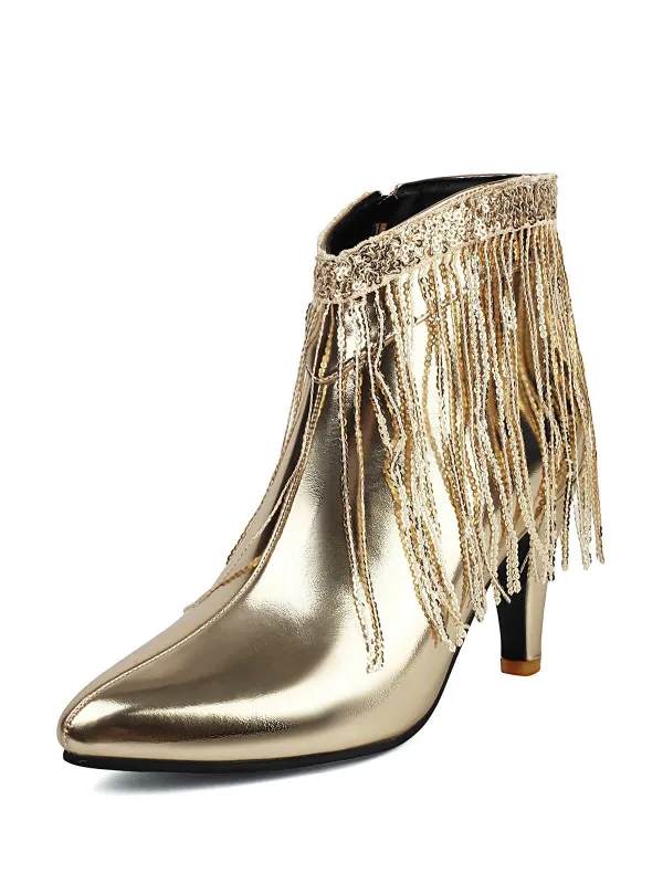 Metallic Tassel Pointed Toe Stiletto Chelsea Boots sold by Retro Stage