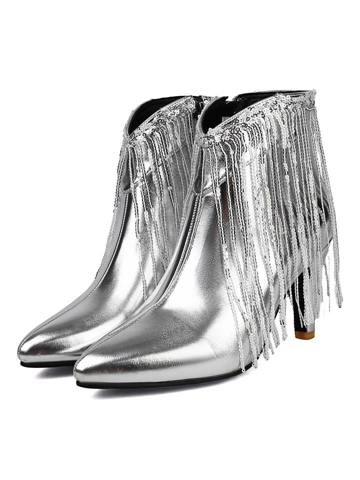 Metallic Tassel Pointed Toe Stiletto Chelsea Boots sold by Retro Stage product image thumbnail 2