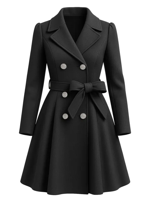 1950s Solid Notched Collar Double-Breasted Coat sold by Retro Stage