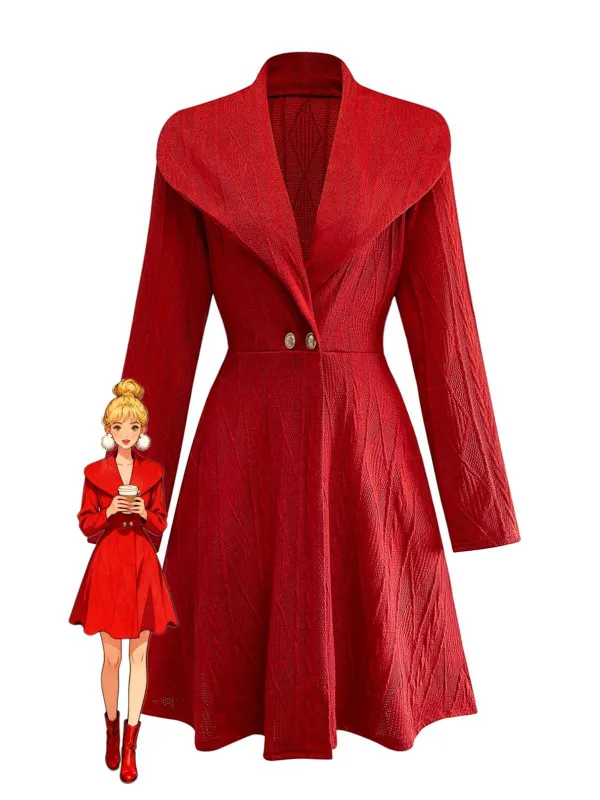 1940s Solid Knitted Big V-Neck Button Dress sold by Retro Stage