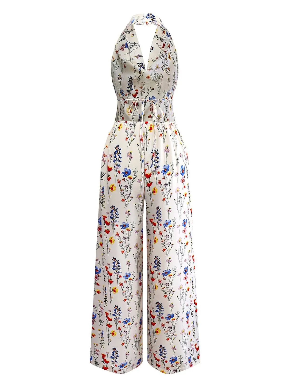 Beige 1950s Halter Floral Backless Jumpsuit sold by Retro Stage product image thumbnail 2