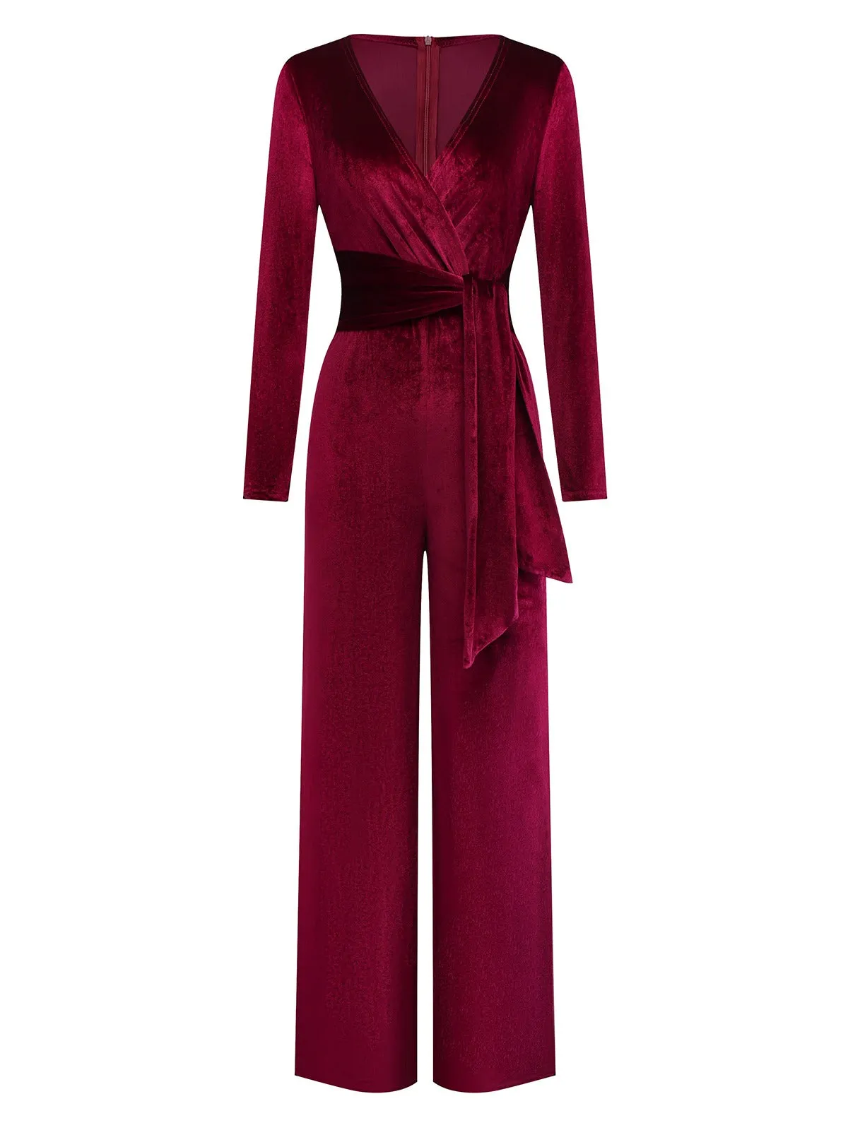 1970s Velvet Deep V-Neck Long Sleeve Jumpsuit sold by Retro Stage