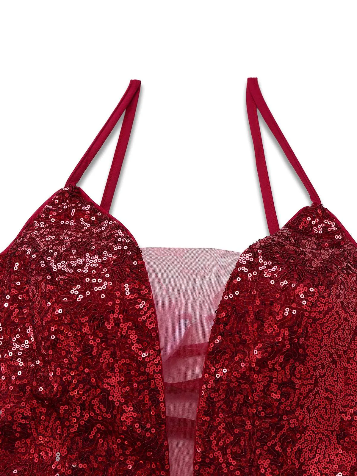 Wine Red 1950s Sequin Deep-V Mesh Dress sold by Retro Stage product image thumbnail 4