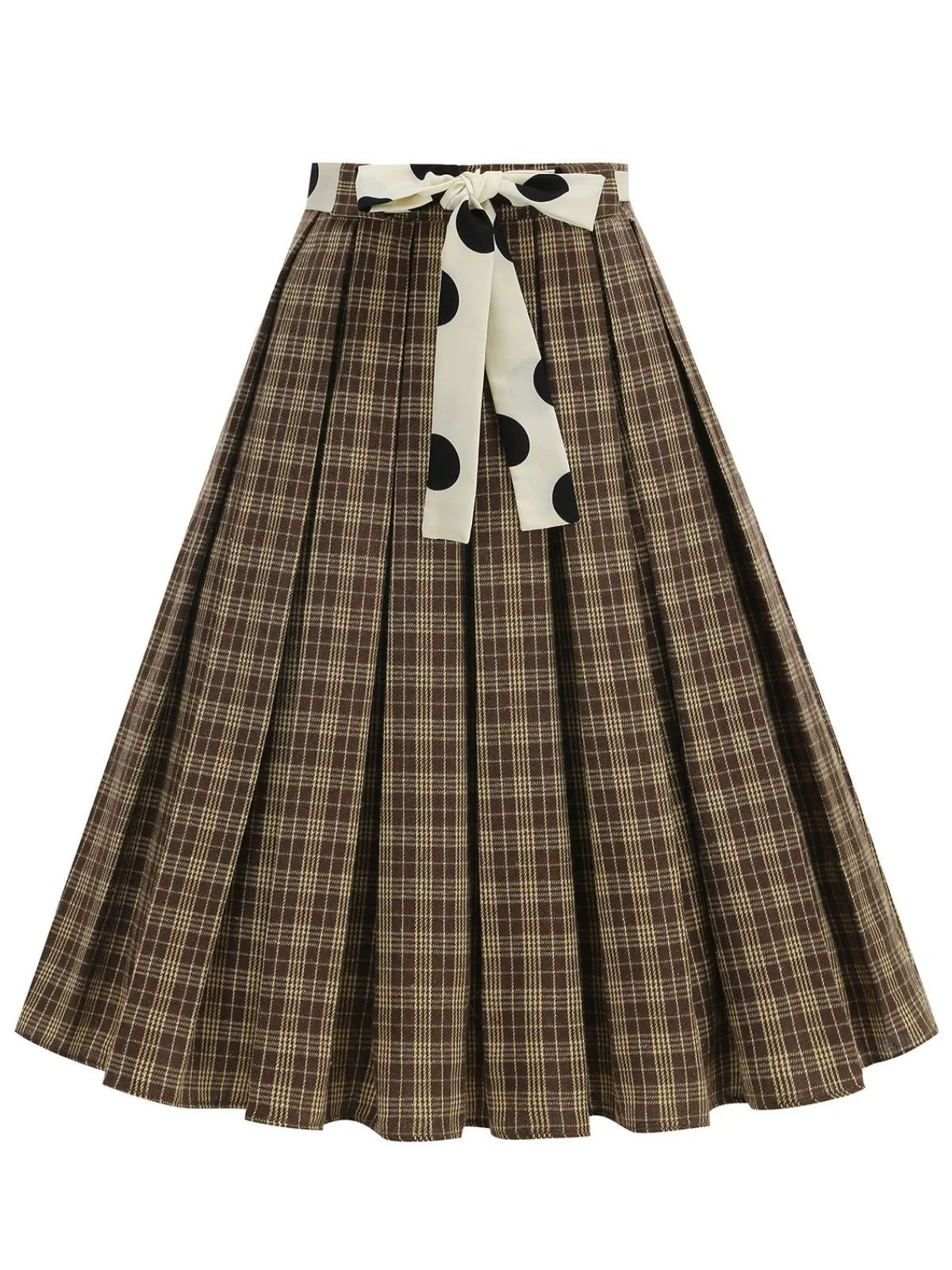 1950s Polka Dot Belt Plaid Pleated Skirt sold by Retro Stage product image thumbnail 2