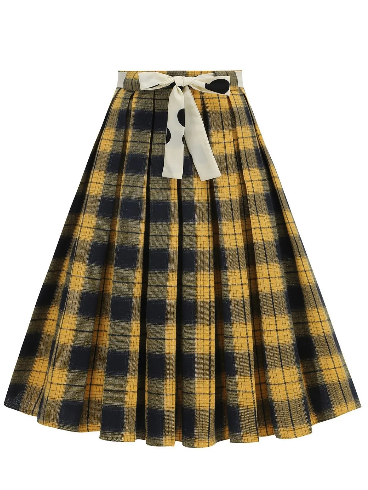 1950s Polka Dot Belt Plaid Pleated Skirt sold by Retro Stage