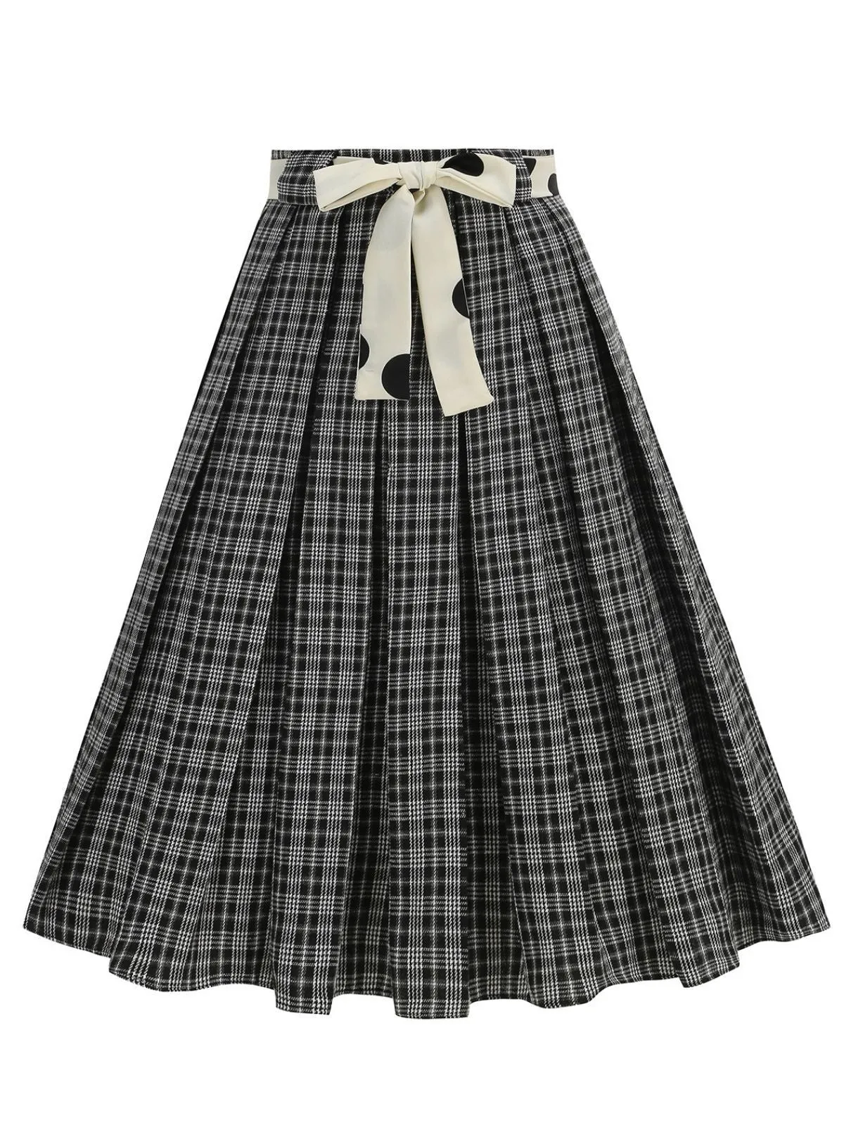 1950s Polka Dot Belt Plaid Pleated Skirt sold by Retro Stage product image thumbnail 3