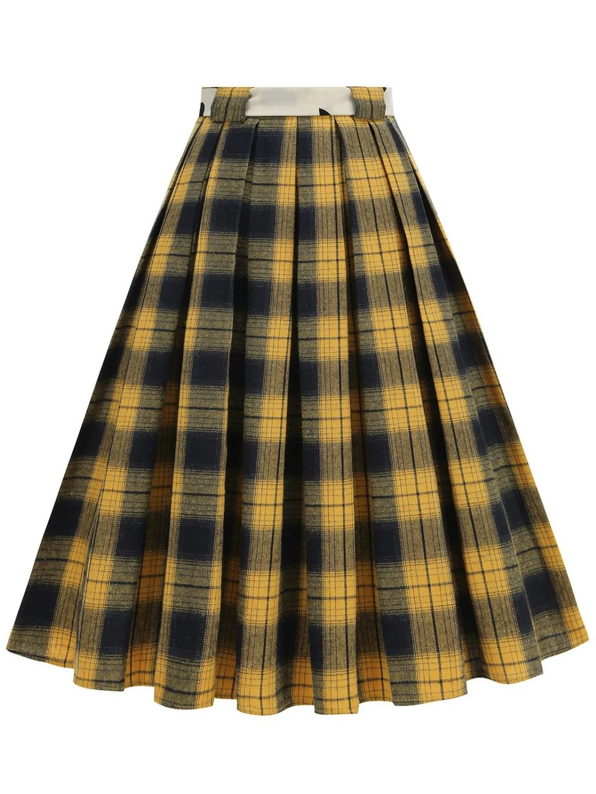 1950s Polka Dot Belt Plaid Pleated Skirt sold by Retro Stage product image thumbnail 5
