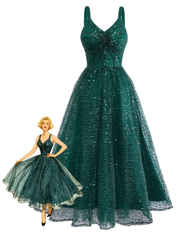 Green 1930s Twisted Sequin Mesh Dress sold by Retro Stage