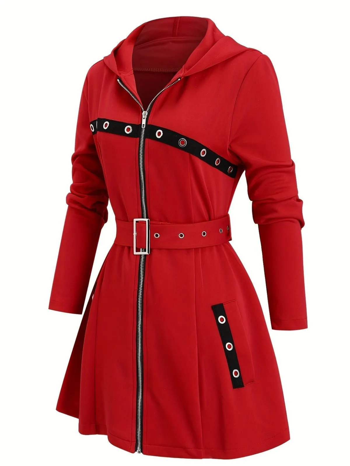 1960s Punk Hooded Zipper Belted Midi Jacket sold by Retro Stage product image thumbnail 2