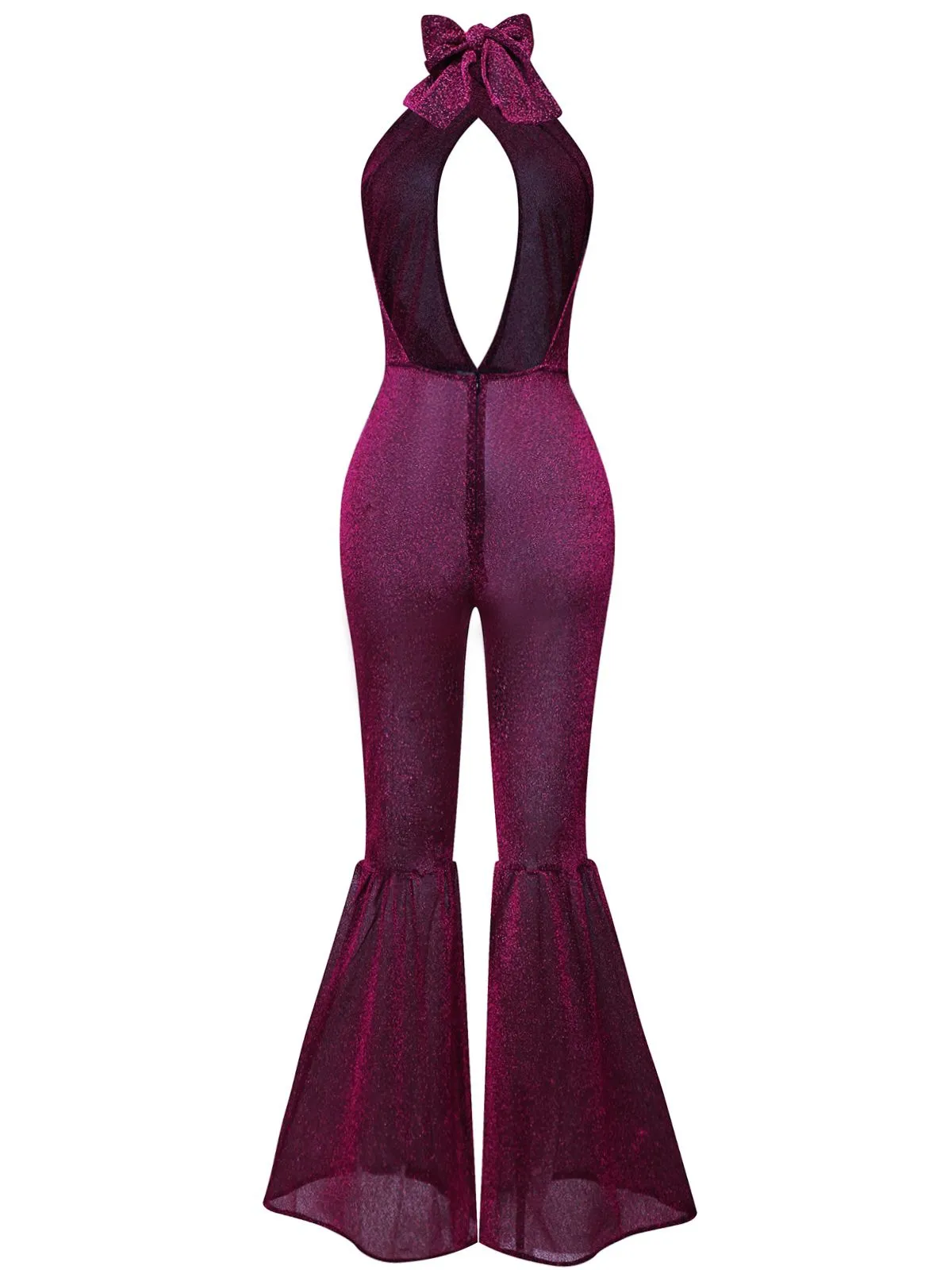 Purple 1970s Sheer Glitter Disco Halter Jumpsuit sold by Retro Stage product image thumbnail 2