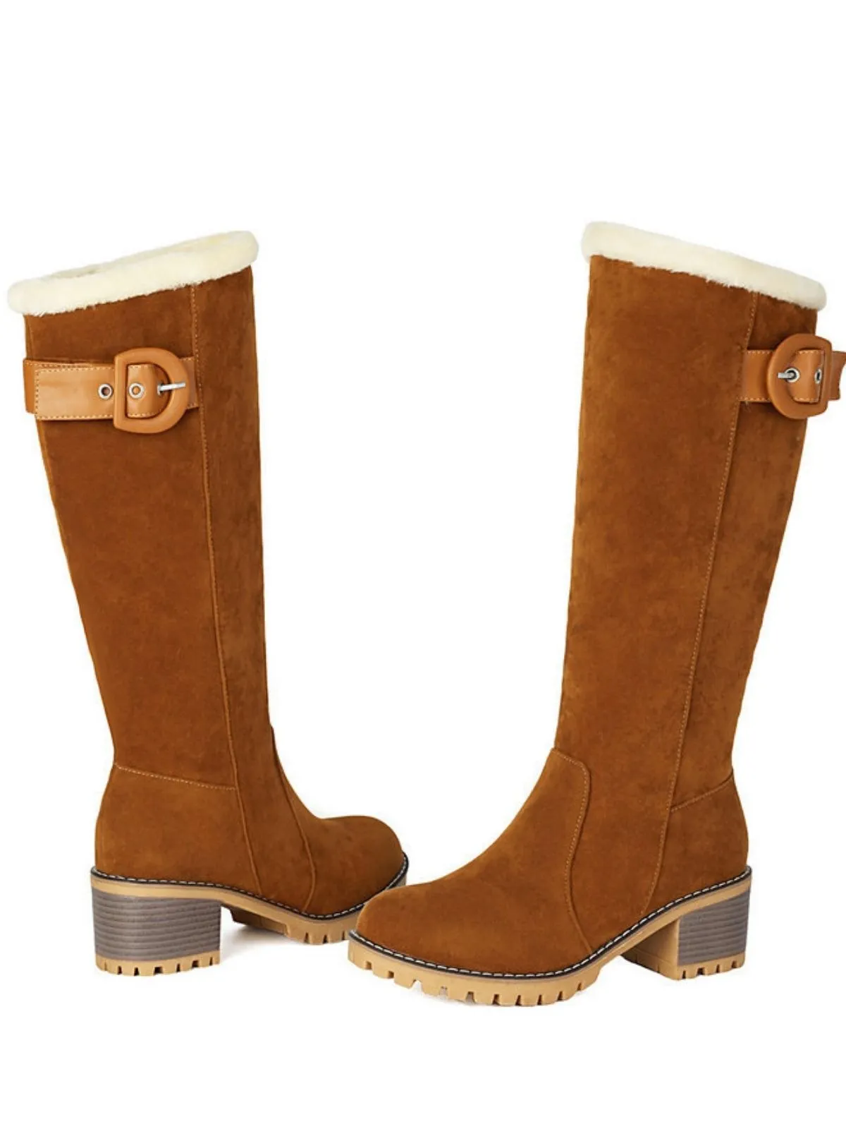 Suede buckle Faux Fur Knee-High Boots sold by Retro Stage