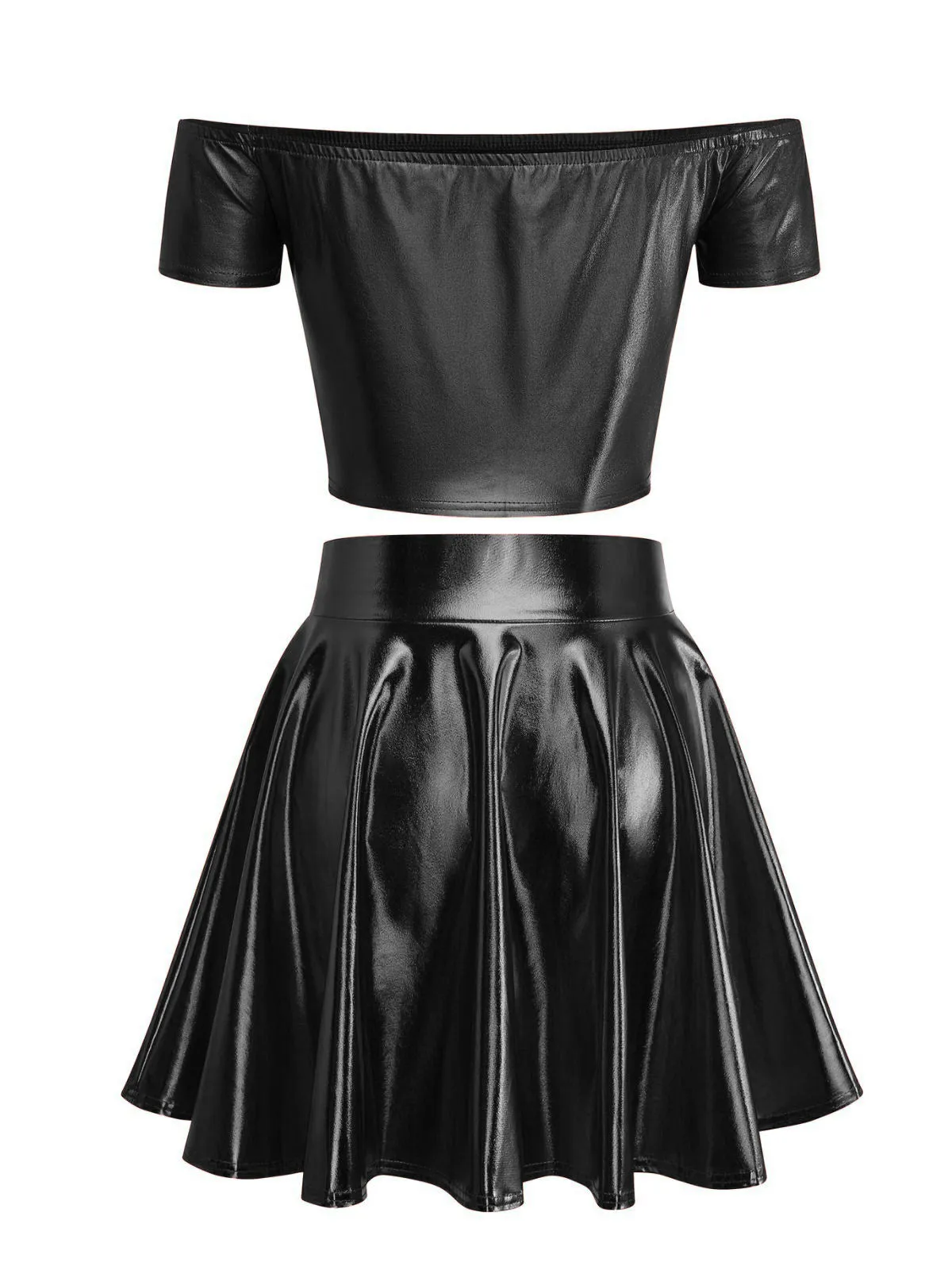 2PCS Metallic 1970 Disco Off-Shoulder Top & Pleated Skirt sold by Retro Stage product image thumbnail 2