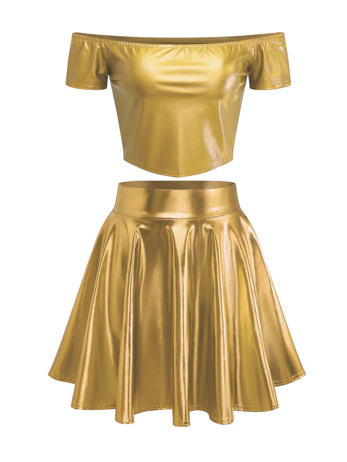 2PCS Metallic 1970 Disco Off-Shoulder Top & Pleated Skirt sold by Retro Stage product image thumbnail 5