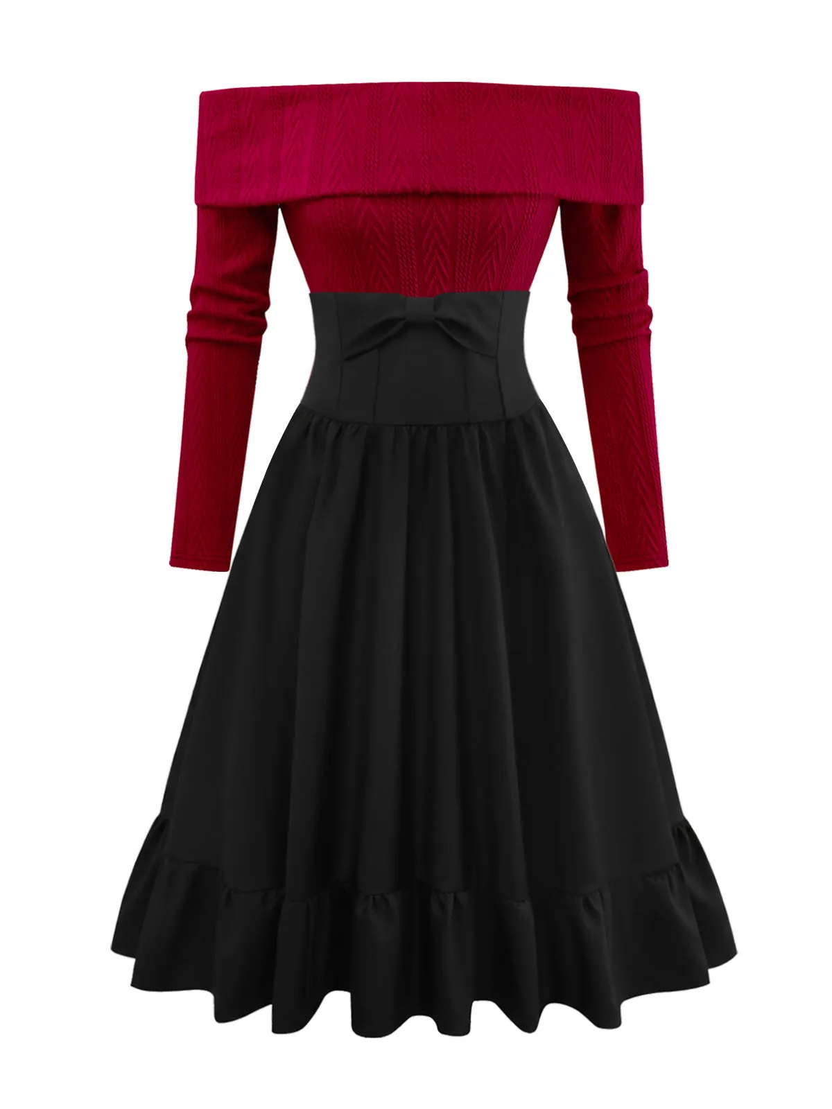 2PCS 1950s Off-Shoulder Knitted Sweater & Bow Skirt sold by Retro Stage product image thumbnail 3