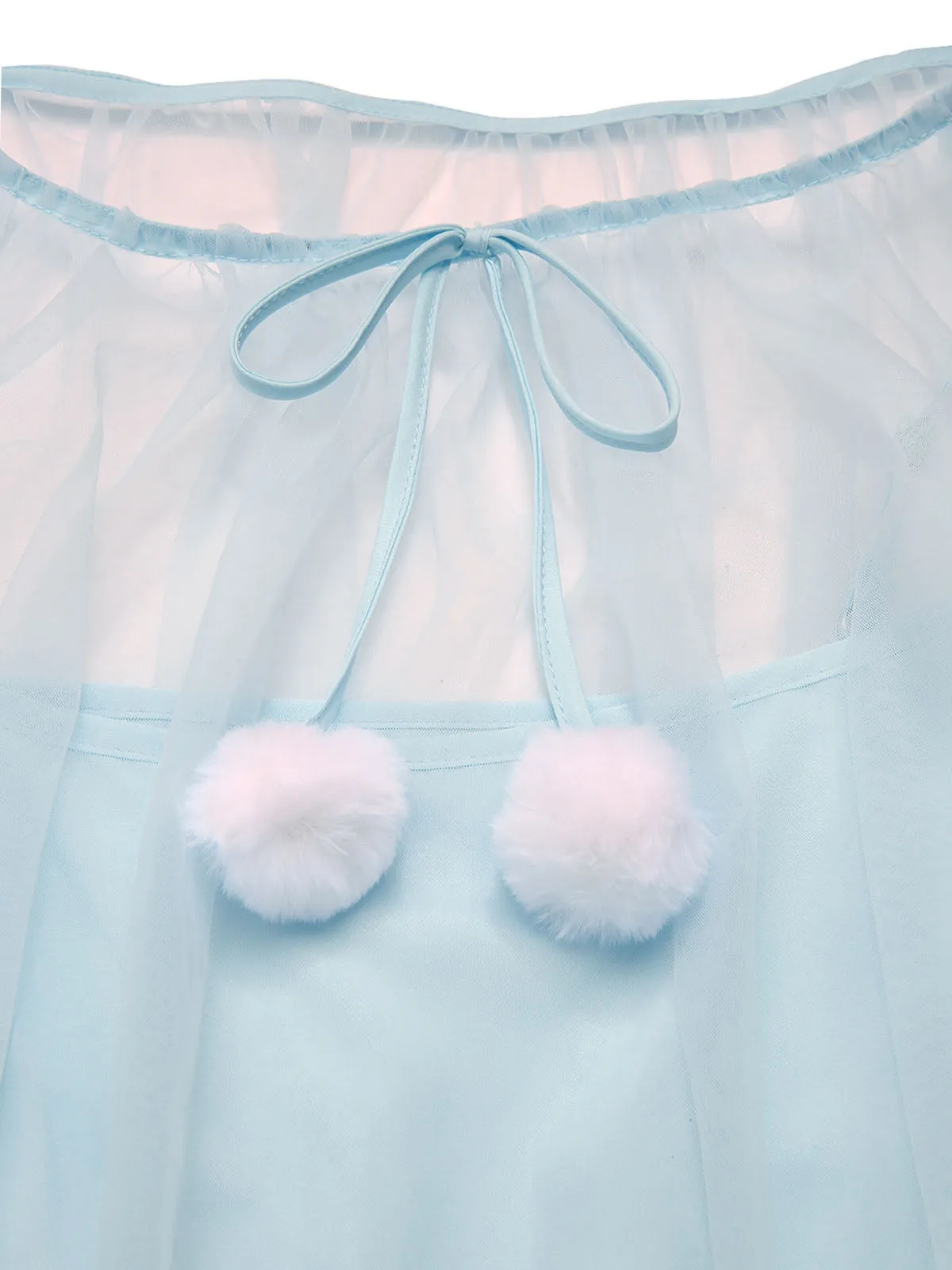 Blue 1940s Ruffle Sleeve Plush Trim Tulle Nightgown sold by Retro Stage product image thumbnail 5
