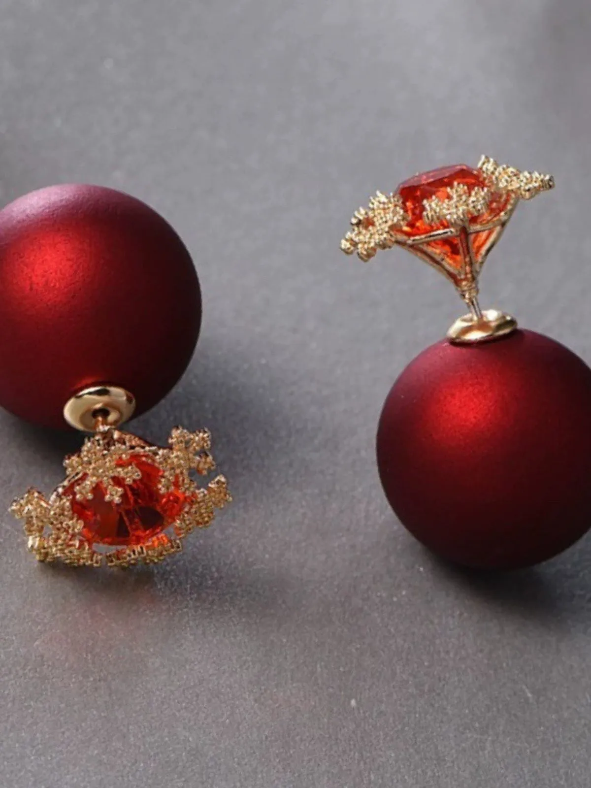 Christmas Red Gem Snowflake Stud Earrings sold by Retro Stage product image thumbnail 3