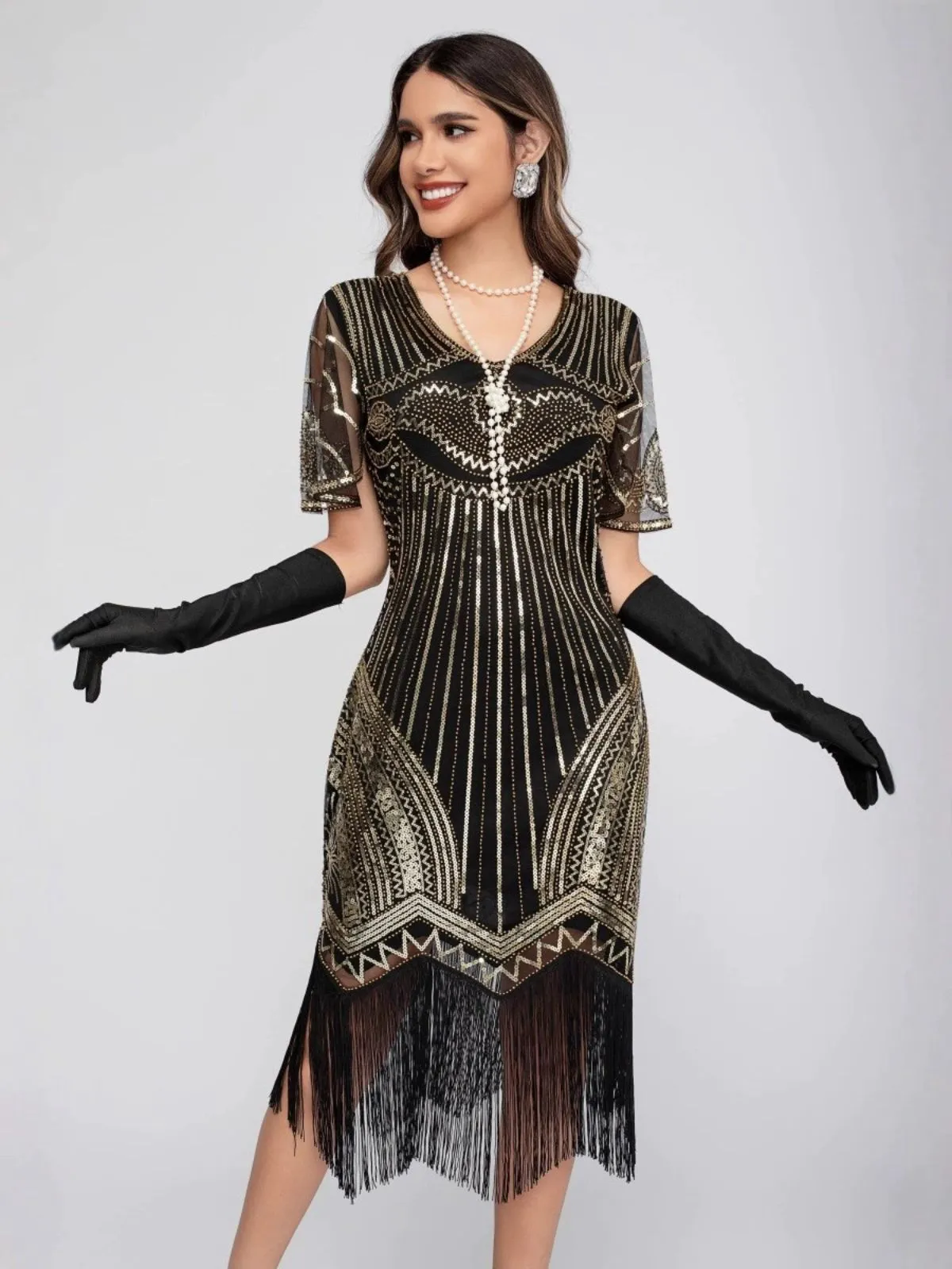 1920s Scoop Neck Sequin Tassels Charleston Dress sold by Retro Stage product image thumbnail 2