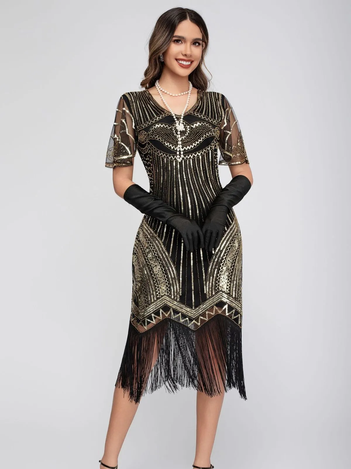 1920s Scoop Neck Sequin Tassels Charleston Dress sold by Retro Stage product image thumbnail 3